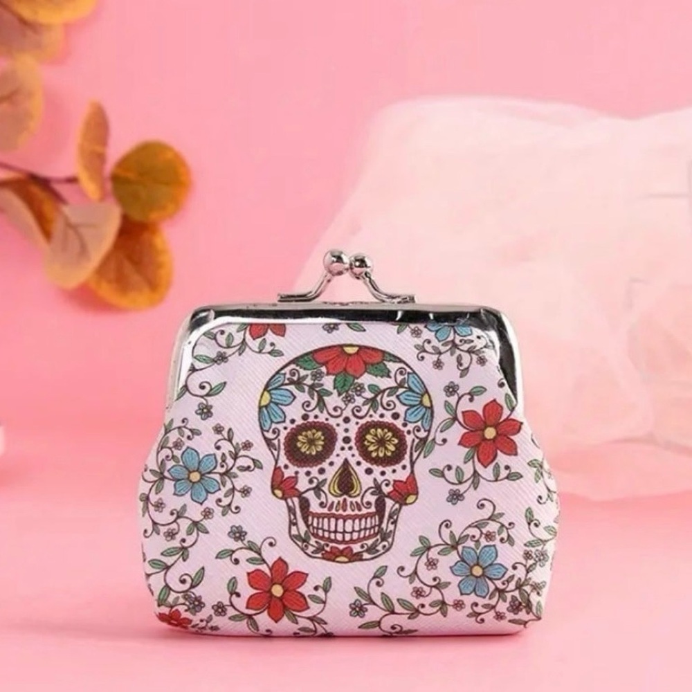 Day of the Dead Skull Flower Print Clutch Coin
Change Purse Sugar Skull Wallet